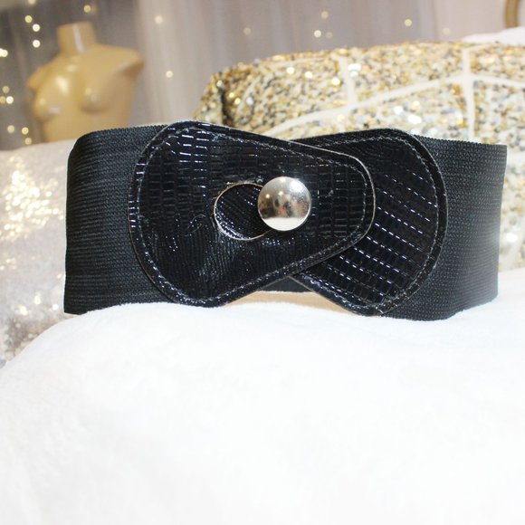 Accessories - 🔆🔅80s 90s Black Leather Retro Punk Goth Grunge Cinch Elastic Belt 24-27"🔆🔅